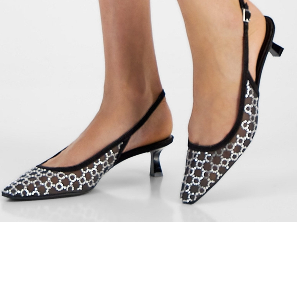 INC International Concepts Black and White Mesh Kitten Heels Size 6.5M